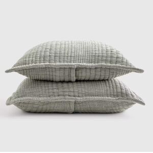 NWOT QUINCE Organic Cotton Channel Stitch Sham Set King Green 3262